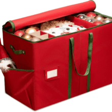 ZOBER Christmas Ornament Storage Box - Stores 80 Ornaments - Red