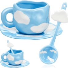 Ceramic Cloud Mug with Saucer Spoon