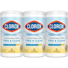 Clorox Free & Clear Compostable Cleaning Wipes, 75 Count, Pack of 3