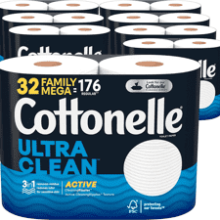 Cottonelle Ultra Clean Toilet Paper, 32 Family Mega Rolls