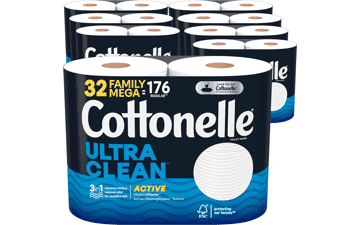 Cottonelle Ultra Clean Toilet Paper, 32 Family Mega Rolls