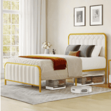 DWVO Upholstered Full Size Platform Bed Frame