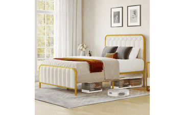 DWVO Upholstered Full Size Platform Bed Frame