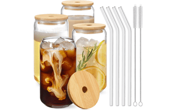 Drinking Glasses with Bamboo Lids 4pcs Set