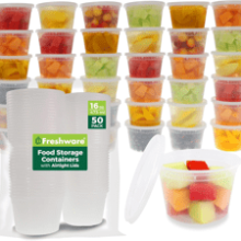 Freshware 16 oz Plastic Deli Containers [50 Set]