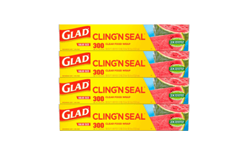 Glad Cling N Seal Plastic Food Wrap, 300 Sq Ft - 4 Pack