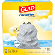 Glad ForceFlex Tall Kitchen Drawstring Trash Bags, 13 Gal, 110 Ct