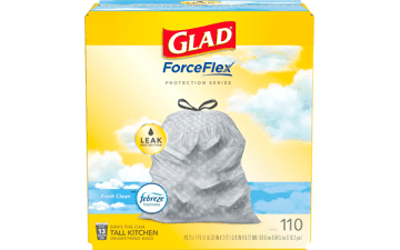 Glad ForceFlex Tall Kitchen Drawstring Trash Bags, 13 Gal, 110 Ct