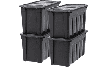 IRIS USA 31 Gallon Heavy-Duty Storage Bin, Black, Set of 4