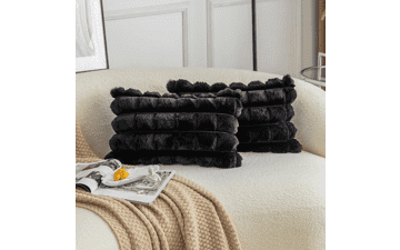 Neelvin Black Faux Fur Cozy Throw Pillow Covers