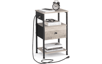 VASAGLE Nightstand with Charging Station