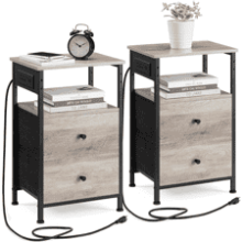 VASAGLE Nightstand with Charging Station