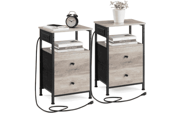 VASAGLE Nightstand with Charging Station