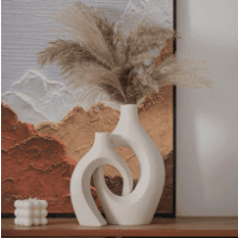 Levvohd XL Beige Ceramic Vase Set of 2