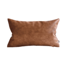 Thick Brown Faux Leather Lumbar Pillow Cover