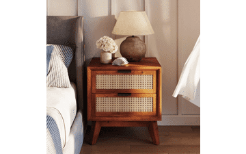 Bme Jasper Deluxe Solid Wood Rattan Nightstand