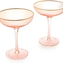 Large 9oz Colored Blush Pink & Gilded Rim Coupe Glass