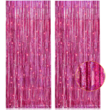 2 Pack Pink Metallic Tinsel Foil Fringe Curtains Backdrop