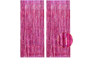 2 Pack Pink Metallic Tinsel Foil Fringe Curtains Backdrop