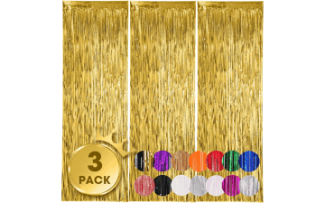 3 Pack 3.3x8.2 Feet Gold Foil Fringe Backdrop Curtains