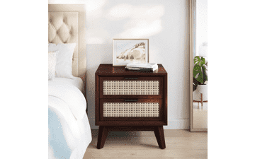 Bme Jasper Deluxe Solid Wood Rattan Nightstand