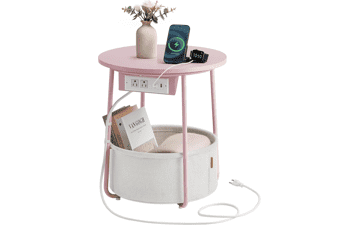 VASAGLE Side Table with Charging Station