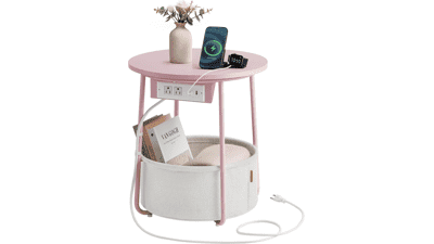 VASAGLE Side Table with Charging Station