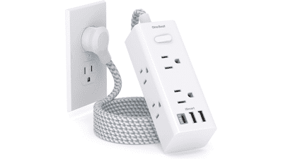 Compact Power Strip with USB - 6 Outlets, 3 USB Ports