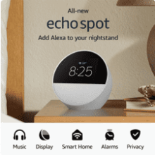 Echo Spot: Smart Alarm Clock with Alexa, Glacier White