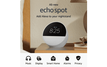 Echo Spot: Smart Alarm Clock with Alexa, Glacier White