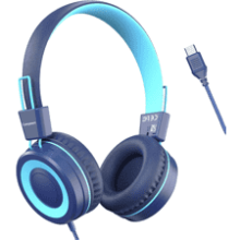 Kids USB-C Headphones, 94dB Volume Limited, Foldable, Dark Blue