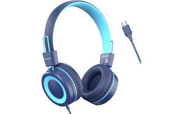 Kids USB-C Headphones, 94dB Volume Limited, Foldable, Dark Blue