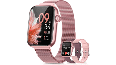 Pink Smart Watch for Women, Fitness Tracker with Heart Rate Monitor