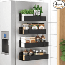Magnetic Spice Rack Organizer - 4 Pack Black Fridge Storage
